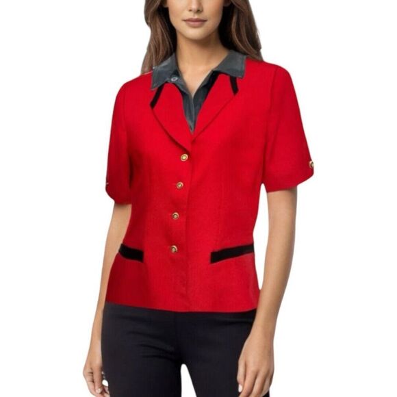 Kasper ASL 6 Red Black Cropped Blazer Gold Button Jacket Career Y2K Power Office - Picture 7 of 11